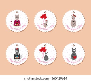 Many colored vector tags mice "Valentine's day"