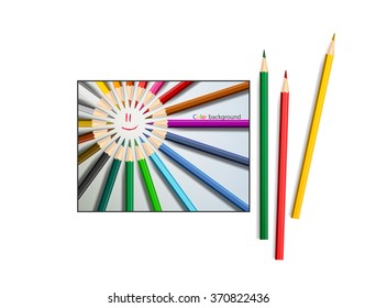 Many colored wooden pencils on white sheet, vector illustration
