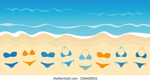 many colorful bikinis on the beach summer holiday background vector illustration EPS10