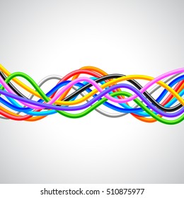 Many colorful cables horizontal wave on white background vector