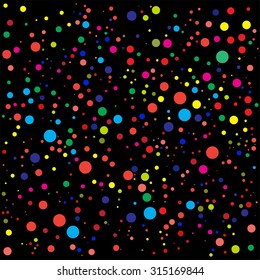 Many colorful circles of different sizes. Colorful geometric print. Colorful stars pattern.