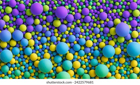 Many colorful gradient random bright matte soft balls background. Colorful balls background for kids zone or children's playroom. Huge pile of colorful balls or bubbles in different sizes. Vector