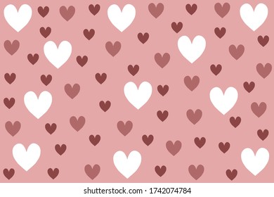 Many colorful hearts on pink background.