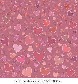 Many colorful hearts on sweet pink background.