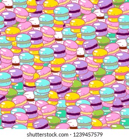 Many colorful macarons pattern.