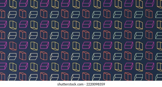 Many Colorful Minimalist Modern Style 3D Transparent Rectangular Cuboids  - Dark Mosaic Pattern, Editable Abstract Geometric Background Design, Creative Vector Template