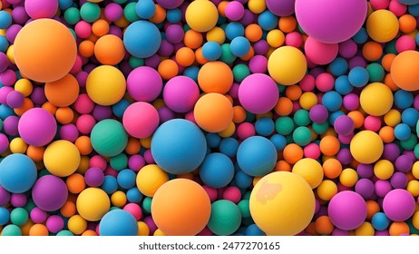 Muchos colores al azar brillante suave bolas de fondo. Enorme pila de bolas de colores en diferentes tamaños. Fondo de bolas de colores para zona infantil o sala de juegos para niños. fondo de Vector