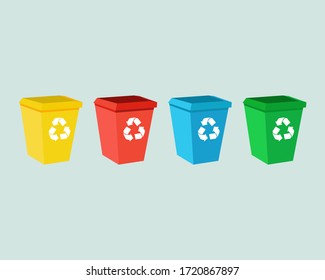 Many colorful of recycle bins with recycle symbol