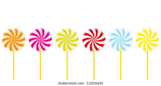 Many colorful spiral lollipops