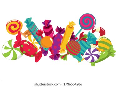 Many colorful sweets on white background. EPS vector illustration