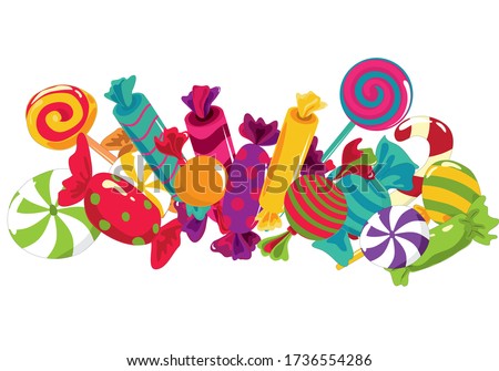 Many colorful sweets on white background. EPS vector illustration