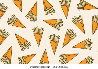 Many colorful vector fries background.