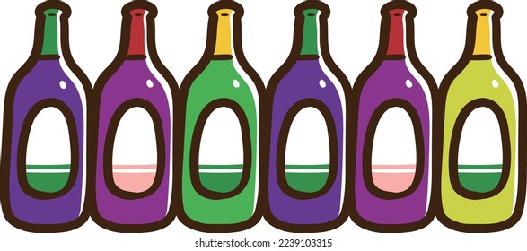 Many colorful wine bottles lined up