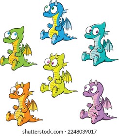 Many colorfull cute little baby dragons
