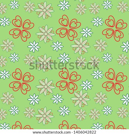 Many colors flowers pattern on green background wallpaper design.Vector illustration.