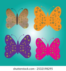 Many Colour Butterflies silhouette Design With Cool Cinematic Style.Vector Illustration On Green Background  