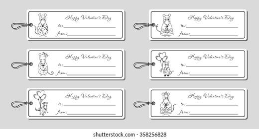 Many coloured vector tags mice "Valentine's day"