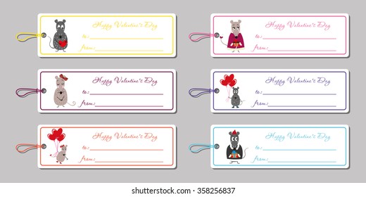 Many coloured vector tags mice "Valentine's day"
