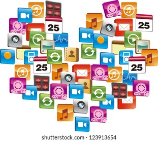 Many computer icon make heart-shaped
