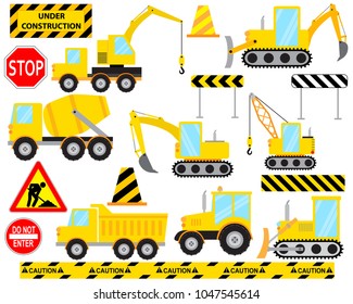 Many Construction Machines and Signs