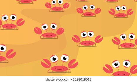 Many Crabs Moving on Sand Background Vector, Crabs Illustration, beach sand background