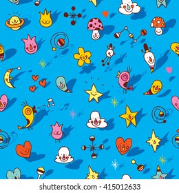 many cute cartoon characters seamless pattern