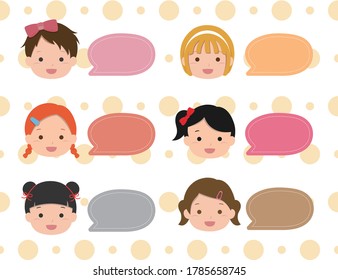 Many cute children set bubble boxes, dialog boxes and polka dot backgrounds