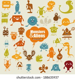 Many cute doodle monsters