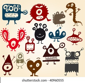 Many cute doodle monsters