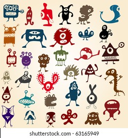 Many cute doodle monsters