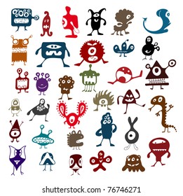 Many cute doodle monsters