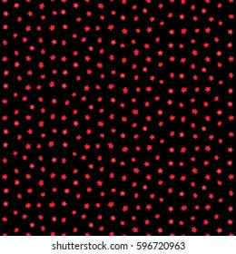 Many cute flowers on a black background. Vector flowers seamless pattern in red and beige colors.