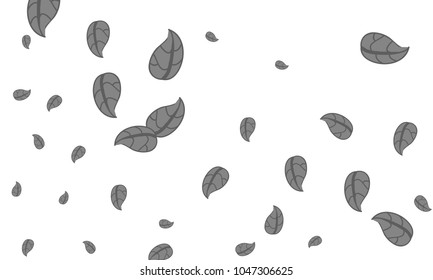 Many Cute Grey Leaves of Different Size on White Background