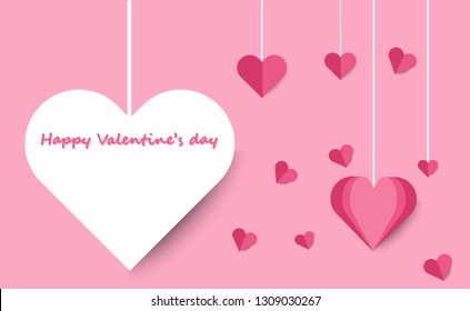 many cute and kawaii of heart shape on pink background. Happy Valentine's day concept