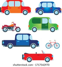 many cute multi-colored cartoon retro cars