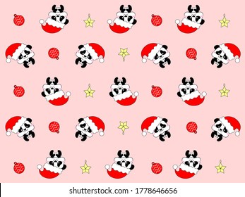 Many cute pandas wear Christmas hats. celebrate Christmas.