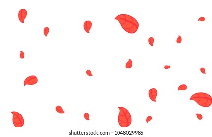 Many Cute Red Leaves of Different Size on White Background