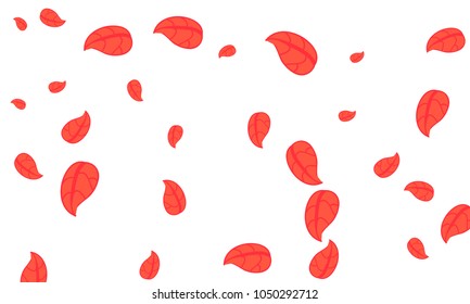 Many Cute Red Leaves of Different Size on White Background