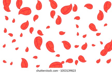 Many Cute Red Leaves of Different Size on White Background