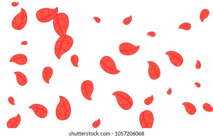 Many Cute Red Leaves of Different Size on White Background
