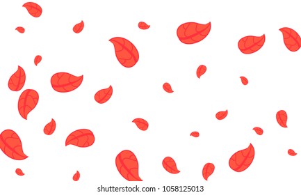 Many Cute Red Leaves of Different Size on White Background
