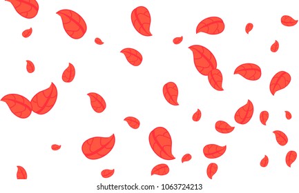Many Cute Red Leaves of Different Size on White Background