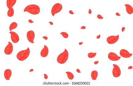Many Cute Red Leaves of Different Size on White Background