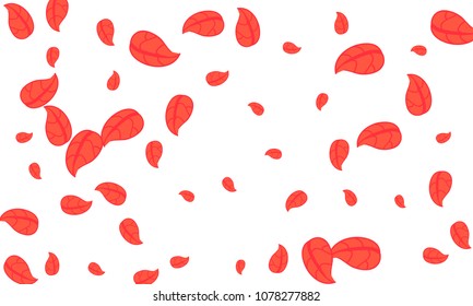 Many Cute Red Leaves of Different Size on White Background