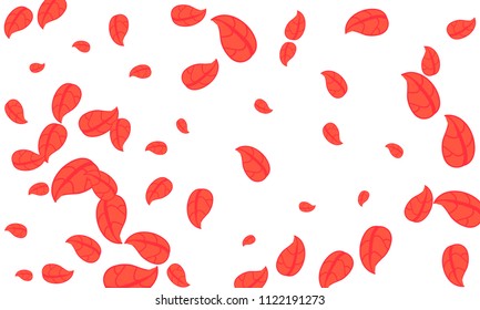 Many Cute Red Leaves of Different Size on White Background
