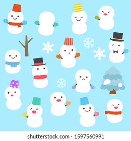 Many cute snowman in a field