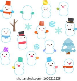 Many cute snowman in a field
