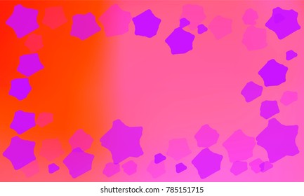 Many Cute and Stylish Pink and Violet Stars of Different Opacity and Shape with Empty Space in the Middle of the Image on Pink and Red Gradient Background