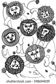 many cute stylized lions