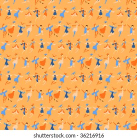 Many dancing peoples in masquerade, vector seamless  pattern